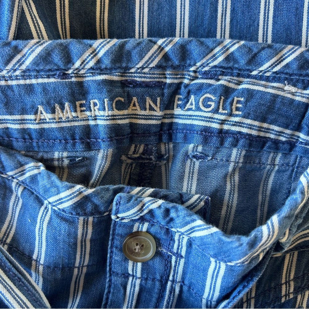 American Eagle Outfitters Blue + White Striped Wide Leg Pants - Picture 5 of 6